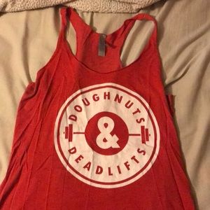 Gently used doughnuts and deadlifts tank - L
